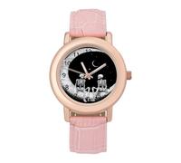 Dark Romantic Skeletons Sitting on The Moon Women's Wrist Watch Easy Reader with Leather Strap Analog Display Wonderful Ladies Gifts