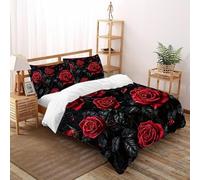 Dark Roses Duvet Cover Sets 3D Printed flowers Boys Girls Three-piece Set UltraSoft Microfiber Includes 2 Pillowcases ZipperClosure Super King（260x220cm）