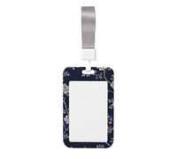 Dark Royal Blue Floral Pattern Sliding Id Badge Holder Hard Plastic Work Card Case Name Tag Protector for Nurses Office