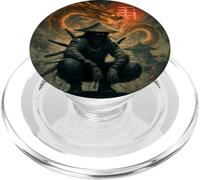 Dark Samurai Warrior with Fiery Dragon Spirit PopSockets PopGrip for MagSafe