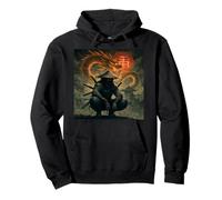 Dark Samurai Warrior with Fiery Dragon Spirit Pullover Hoodie
