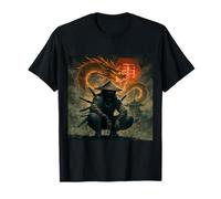 Dark Samurai Warrior with Fiery Dragon Spirit T-Shirt