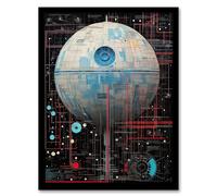 Dark Side Engineering Death Star Schematic Diagram Science Fiction Technology Design Artwork Framed Wall Art Print 18X24 Inch