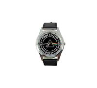 Dark Side of The Moon Quartz Round Watch Black Real Leather Band