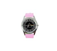 Dark Side of The Moon Quartz Round Watch Pink Real Leather Band