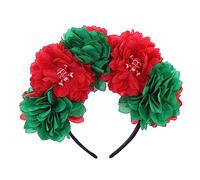Dark Skeleton Headband with Rose Garland, Red green