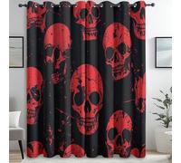 Dark Skull Background Blackout Curtain W 29.5" X L 65" (2 Panels) Red Black Print Microfiber Curtains, Printing Soundproof, Thermal Insulated Window Drapes For Living Room, Bedroom, Playroom
