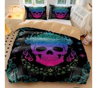Dark Skull Duvet Cover Evil Love Neon Graffiti Skull Bedding Set - Soft Microfiber Alternative Comforter Punk Rock Bedroom Decor (style5,King 240x220cm+65x65cm*2)