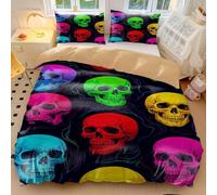 Dark Skull Duvet Cover Evil Love Neon Graffiti Skull Bedding Set - Soft Microfiber Alternative Comforter Punk Rock Bedroom Decor (style4,Double200x200cm+65x65cm*2)