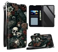 Dark Skull Flower Eagle for Samsung Galaxy S24 Ultra Wallet Case with Wrist Strap, Flip PU Leather Card Holder Phone Case Magnetic Closure Kickstand Shockproof Purse Cover for Galaxy S24 Ultra