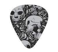 Dark Skulls Flowers Pattern Guitar Picks Guitar Accessories 12 Pack Art Bass Pick Thin, Medium Heavy Gauges 3 Sizes For Ukulele