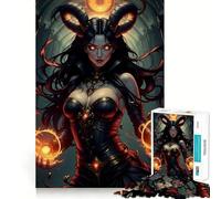 Dark Sorceress with Fire Magic Jigsaw Puzzle 1000 Piece for Teenagers Pastime Game Vivid Color Home Game (50x75cm)