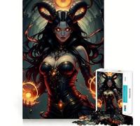 Dark Sorceress with Fire Magic Jigsaw Puzzles 1000 Pieces for Teenagers Logic Boost Snug Joint Home Fun Premium Gift (38x26cm)