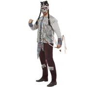 Smiffys Dark Spirit Warrior Costume, Grey Top, Trousers & Mask, Halloween Adult Fancy Dress, Warrior Dress Up Costumes