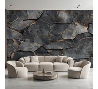 Dark Stone Wall Photo Wallpaper, Rustic Brick Stone Wallpaper Mural, 450x315cm Wall Paper for Bedroom Living Room, Non-Woven Wall Mural Room Decor EL&D55