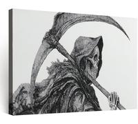 Dark Style Canvas Prints Wall Art 90L x 60W cm, Minimalist Abstract Grim Reaper Framed Photo Canvas for Bedroom Bathroom Hallway - Charcoal Black Pictures Wall Artwork Picture for Yoga Living Room