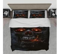 Dark Style Duvet Cover Set Burning Gothic Skull Print Bedding Set 3 Pieces with Zipper 4 Ties 2 Pillowcases All Season Home Decor 140x200 cm