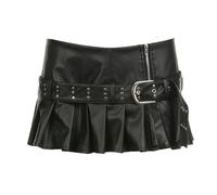 Dark Style Wide Belt Slit Summer hot Girl Low Waist Skirt Short Skirt - Black - S