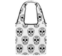 Dark Sugar Skull Flower Reversible Canvas Shoulder Tote - Double-Sided Print, 12oz Cotton, 27cm Drop, Fold-Flat Bag for Travel, Shopping, Street Outings