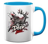 Dark Surreal Running stag Artwork Ceramic Tea Coffee Mug Light Blue