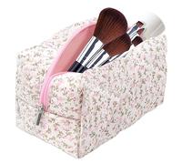 dark swan Cotton Quilted Makeup Bag, Cute Pouch Toiletry Bag Cosmetic Bag Quilted Floral Organizer Bag Travel Coquette Aesthetic Portable Storage Zipper Purse for Women, Pink, Cute