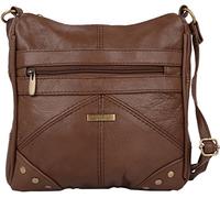 Dark Tan Genuine Real Leather Ladies Medium Handbag Shoulder Bag Long Strap, Cross the Body.