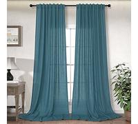 Dark Teal Curtains 90 Inches Long for Living Room 2 Panel Back Tab Pocket Reducing Light Weight Airy Boho Casual Semi Sheer Durable Linen Marine Blue Turquoise Curtain for Bedroom Office Classic Décor