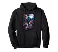 Dark Tigers Under the Full Moon Vintage Fantasy Lightning Pullover Hoodie
