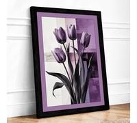 Dark Tulip Bouquet Botanical Framed Wall Art Print A1 (84.1×59.4cm) Black, Wall Decor for Living Room, Bedroom, Office & Home, Ready to Hang, Art Gift