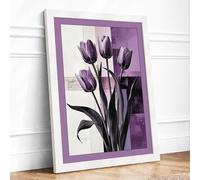 Dark Tulip Bouquet Botanical Framed Wall Art Print A1 (84.1×59.4cm) White, Wall Decor for Living Room, Bedroom, Office & Home, Ready to Hang, Art Gift