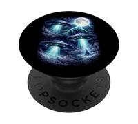 Dark UFOs Under the Moon - Vintage Fantasy Lightning Art PopSockets Adhesive PopGrip