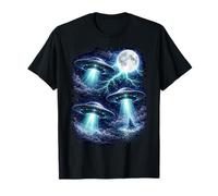 Dark UFOs Under The Moon - Vintage Fantasy Lightning Art T-Shirt