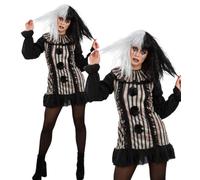 Smiffys Dark Vintage Clown Costume with Dress & Neck Ruffle, Halloween Adult Fancy Dress, Halloween Dress Up