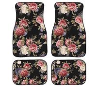 Dark Vintage Floral Flowers Print Car Floor Mats Set of 4,Seamless Floral Pattern with Peonies Watercolor Vehicle Front Rear Carpets Mats Universal Car Floor Rugs Car Accessories for Van Truck