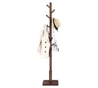 (Dark Walnut) Coat Rack, Solid Wood Coat Stand, Free Standing Hall Coat Tree with 8 Hooks for Coats
