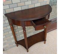 Dark Walnut Half Moon Console Table Solid Wood Foyer Table with Drawer & Shelf for Living Room Hallway & Entryway Decor (31.5"x13.8"x31.5")