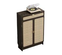Dark Walnut Rattan Media Storage Cabinet - Large Capacity WiFi Router nizer with Door & Shelf for Living Room Gaming Room Office - 91x70x25cm