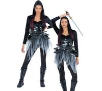 Dark Warrior Costume Ladies Medieval Halloween Fancy Dress Outfit UK 8-18