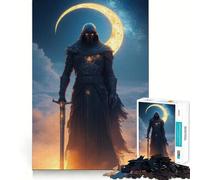 Dark Warrior Under Crescent Moon Jigsaw for Adults 1000 Pieces Reason Boost Indoor Play Playful Challenge Wall Art (50x75cm)