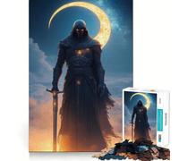 Dark Warrior Under Crescent Moon Puzzle for Teenagers 1000 Pieces Sharp Thinking Precise Cut Fun Activity Art Decor (38x26cm)