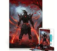 Dark Warrior with Flaming Swords Adults 1000 Piece Jigsaw Puzzle Brain Think Bright Detail Real Challenge Room Accent (38x52cm)