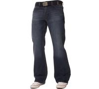 Men's FBM Boot Cut Denim Jeans with Branded Canvas Belt - Dark Wash / 38W / Short (30")