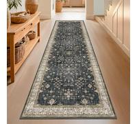 Dark Washable Long Runners for Hallways, 2'6"x8' Wide Kitchen Runner Rug, Entryway Indoor Rug, Non Slip Rubber Backing Boho Vintage Floor Decor, Ashen/Multi