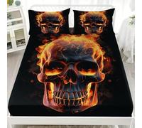Dark Wind Flame Skeleton Soft Cozy Brushed Microfibre Fitted Sheet Set 4ft Small Double 48x75 inch 30cm Deep Pocket Black Fitted Bed Sheet Breathable Hypoallergenic Bedding for Boys Girls