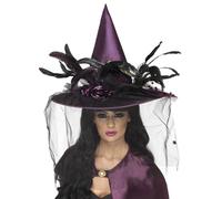 Dark Witch Hat Ladies Halloween Haunted Fancy Dress Accessory Black