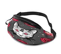 Dark Witchy Casual Waist Bag for Men Woman Animal with Four Pink Eyed Lady Cat and Pink Red Roses Magic Design Durable Fanny Pack Enjoy Sport Hiking Running Cycling Outdoor