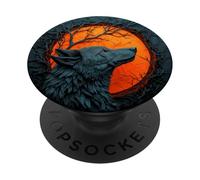 Dark Wolf Orange Moon Branches Halloween Gothic PopSockets Adhesive PopGrip