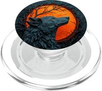 Dark Wolf Orange Moon Branches Halloween Gothic PopSockets PopGrip for MagSafe