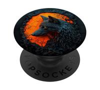 Dark Wolf Profile Orange Moon Night Halloween Gothic PopSockets Adhesive PopGrip