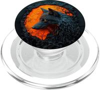 Dark Wolf Profile Orange Moon Night Halloween Gothic PopSockets PopGrip for MagSafe